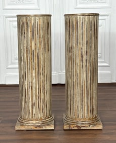 Pair Painted Hardwood Column Pedestals