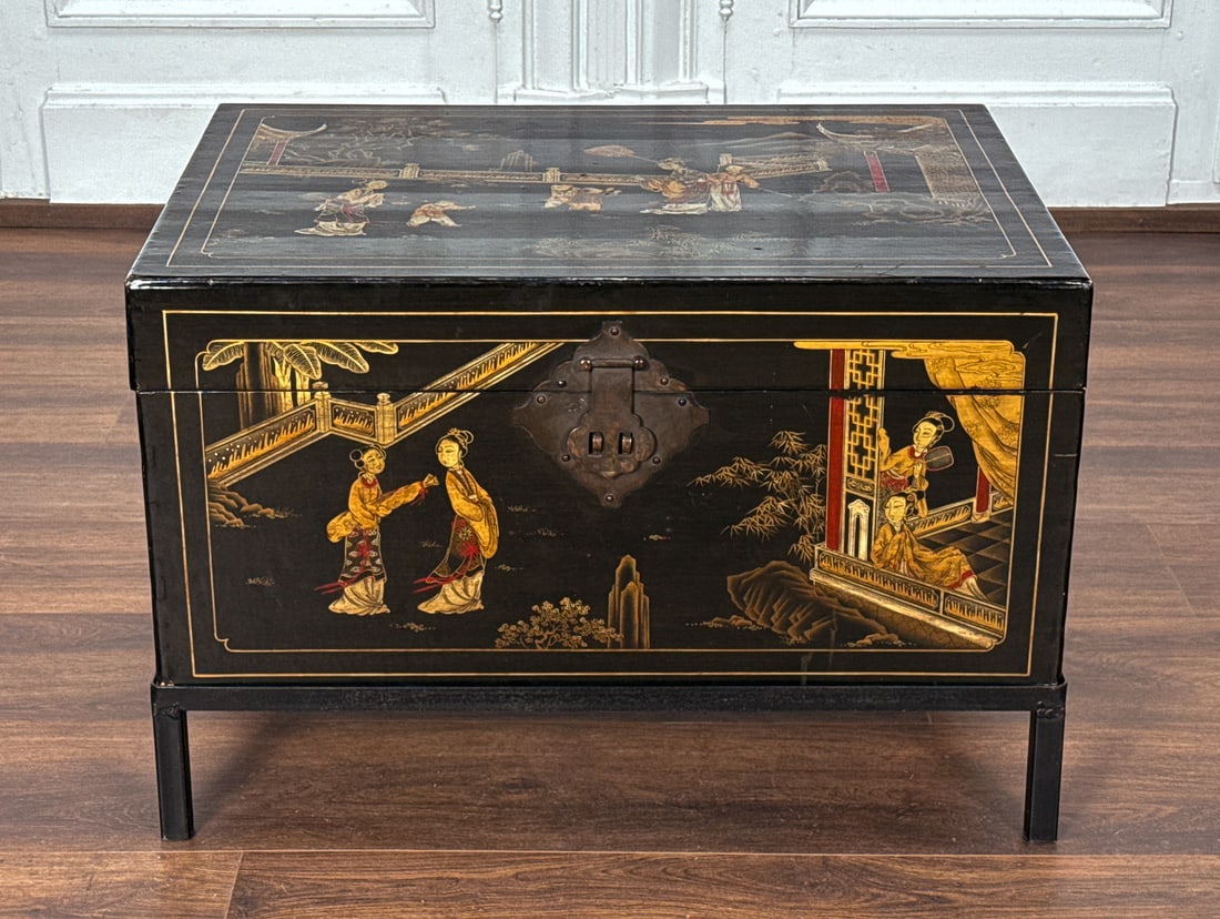 Chinoiserie Black Lacquer Trunk Coffee Table (1 of 7)