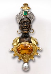 High Karat Gold, Citrine, Pearl Blackamoor Pin