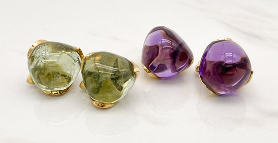 N. Varney Beryl & Amethyst 18k Earrings Group