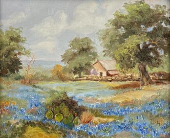 Small Texas Bluebonnet Landscape Oil Painting