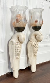 Pair Marble Parrot Figure Sconces