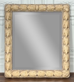 Large Carved Cream Painted Wood Mirror