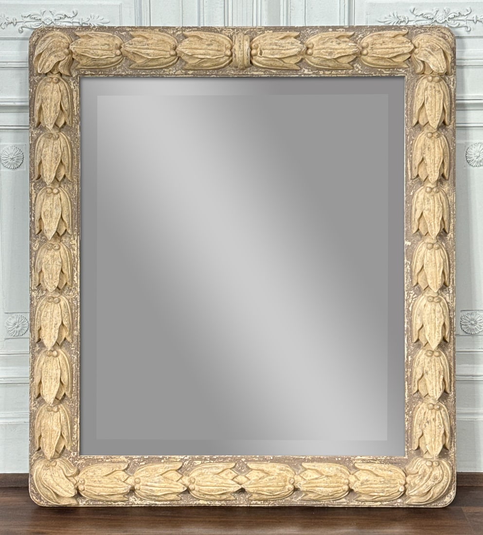 Large Carved Cream Painted Wood Mirror (1 of 8)
