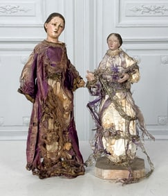 Two Antique French Saint Religious Figures