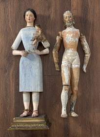 Large Antique Spanish Jesus And Mary Santos