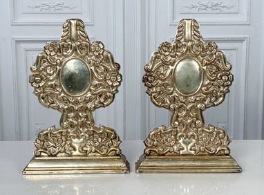 Pair Spanish Colonial Silver Plate Garnitures