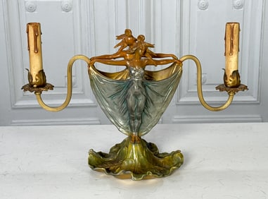 Art Nouveau Cold Painted Metal Vase Lamp