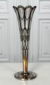 Large Art Nouveau Silver Overlay Crystal Vase