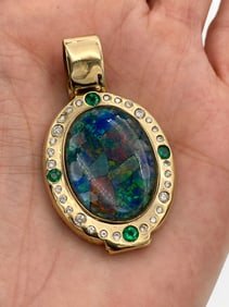 Opal And Emerald 14k Yellow Gold Pendant