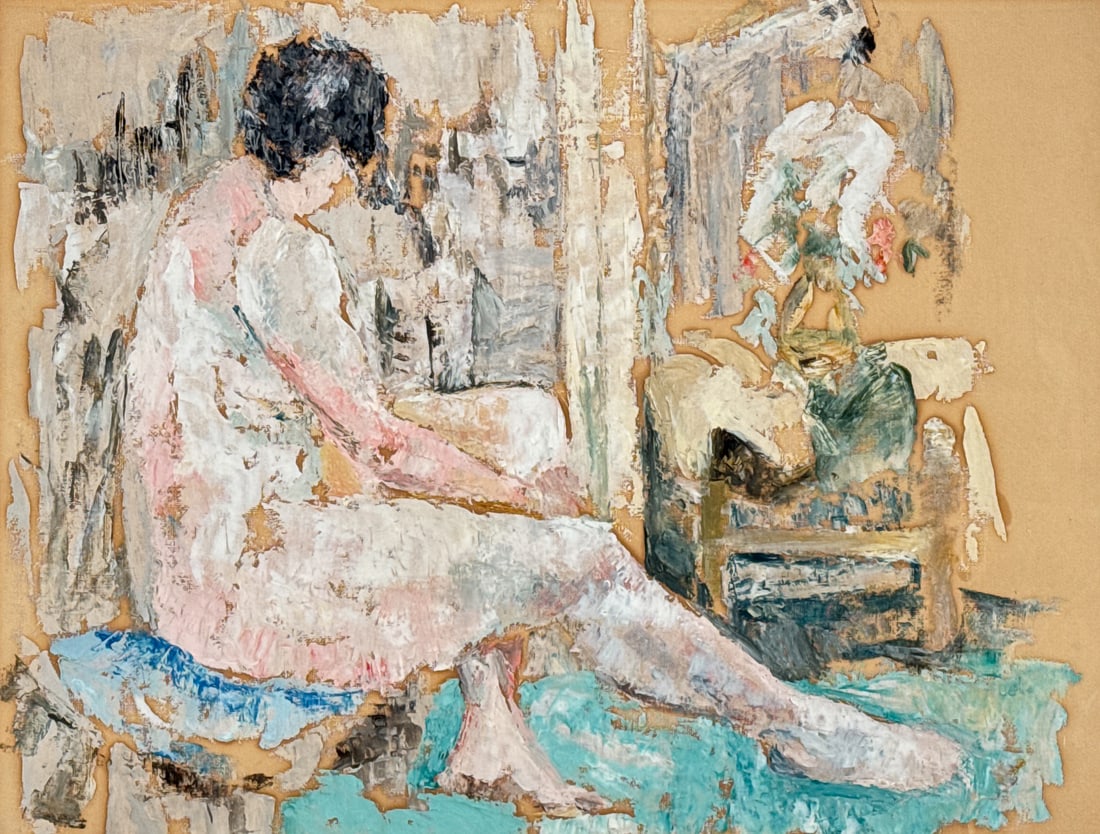Nude In An Interior Painting: Nude In An Interior Painting, Possibly Kurt Polter, German, Born 1914, Impressionist Scene With Woman In An Artist Studio, Oil On Paper Unsigned, Sight 19 X 25 Inches, Matted And Framed 28 X 23 X 0.5 