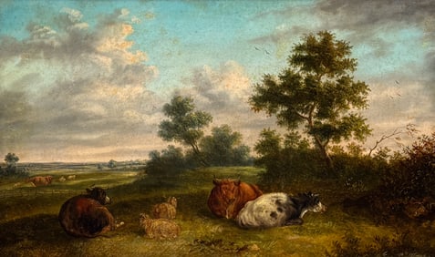 Cattle And Sheep In Landscape Oil Painting