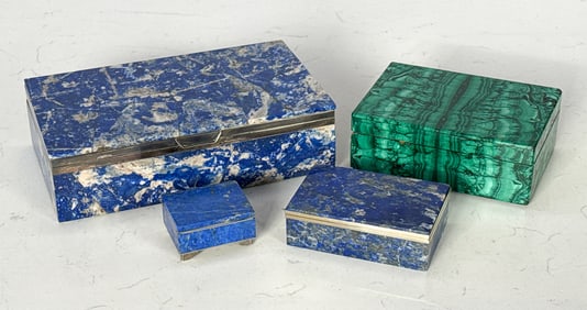 Four Lapis And Malachite Lapidary Boxes