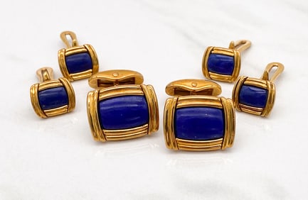 Men's Lapis And 18k Yellow Gold Dressing Set