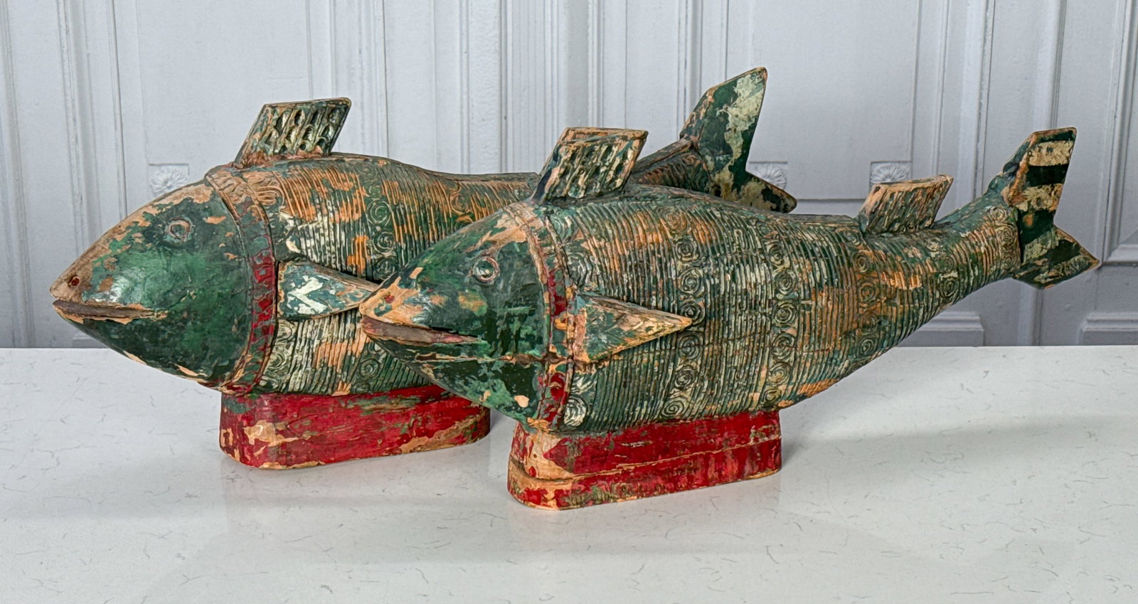 Pair Large Carved And Painted Wood Fish Figures (1 of 6)