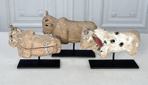 Three Antique Brahmin Cow Figures
