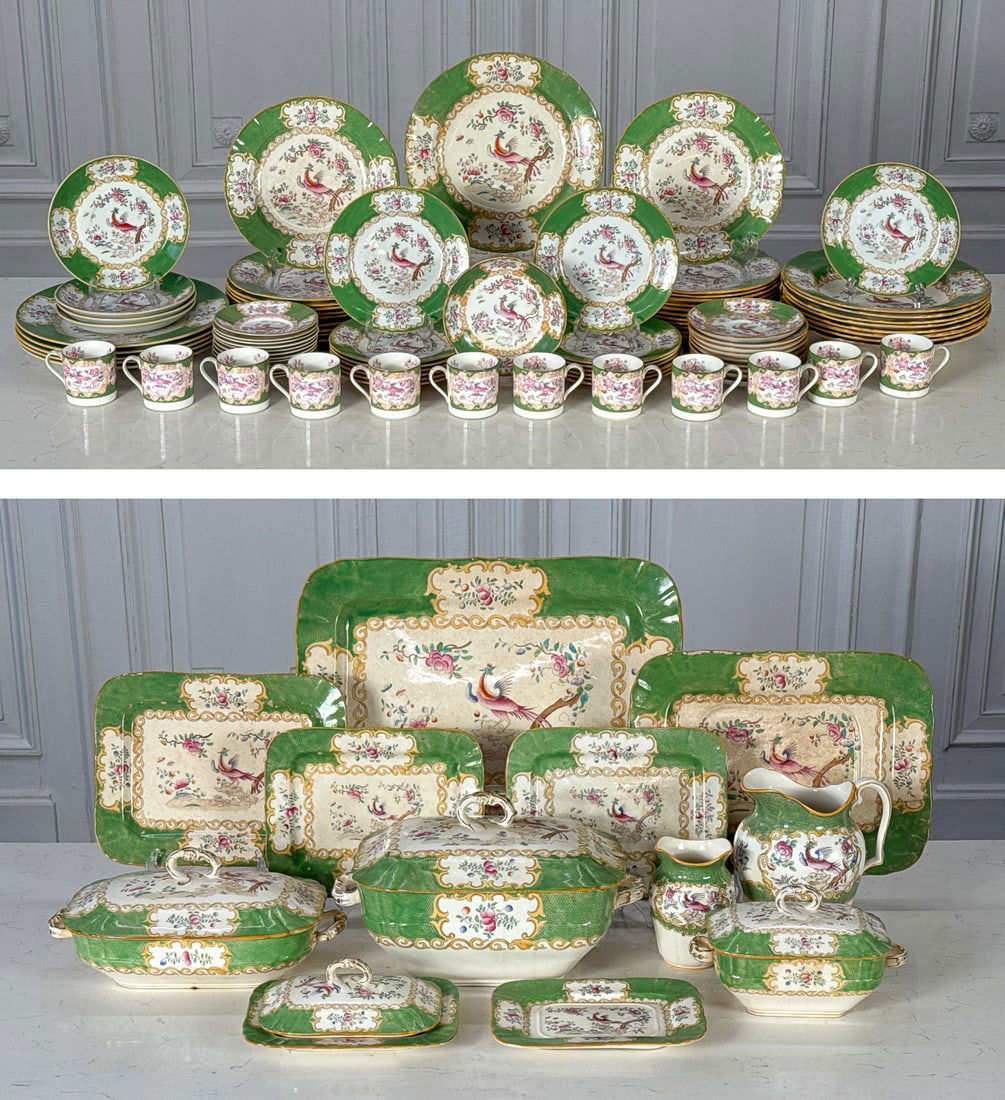 Minton Cockatrice Green Porcelain Dinner Service: Minton Cockatrice Green Porcelain Dinner Service, English, 19th And 20th Century, 110 Pieces, Comprising 17 Dinner Plates 10.25 In., 22 Luncheon Plates 9.25 In., 19 Dessert Plates 7 In., 8 Soup Plates