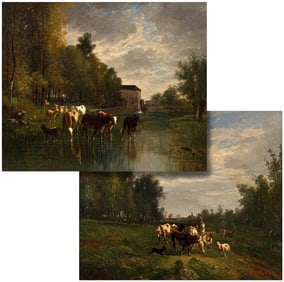 Pair Cattle In Landscape Oil Paintings