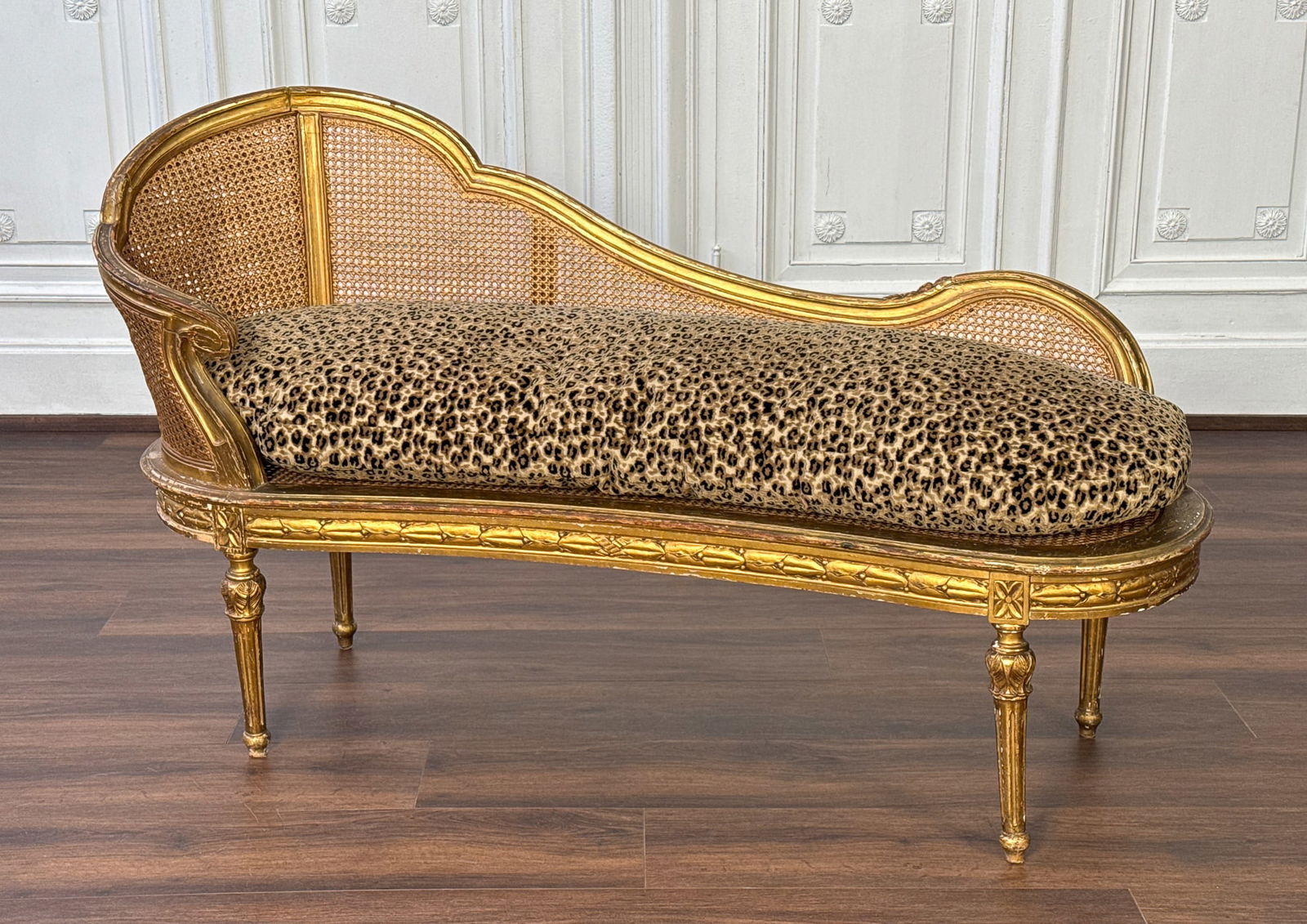 Louis XVI Style Giltwood Caned Settee