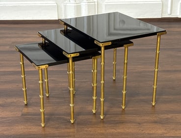 Three Black Lacquer & Brass Nesting Tables