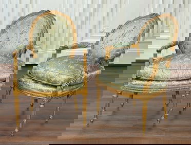 Pair Louis XVI Giltwood Fauteuil Armchairs