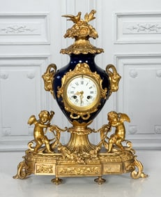 Japy Freres & Co. Gilt Bronze & Cobalt Mantle Clock