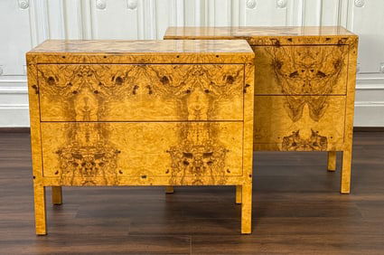 Pair Italian Burlwood Commodes