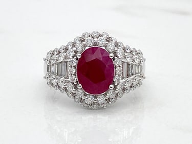 GIA Rare Burmese Ruby & Diamond Platinum Ring