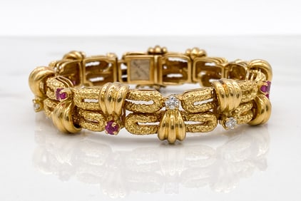 Tiffany & Co. 18k Yellow Gold, Ruby & Diamond Bracelet