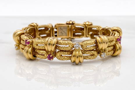 Tiffany & Co. 18k Yellow Gold, Ruby & Diamond Bracelet: Tiffany & Co. 18k Yellow Gold Bracelet Featuring Approximately 1.10 Carats Rubies And Approximately 0.90 Carats H-J, VS2-SI