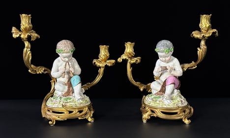 Pair French Porcelain & Gilt Bronze Candelabra