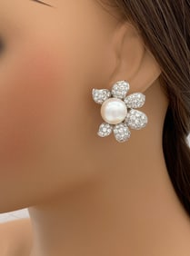 David Webb Diamond & Pearl Platinum Earrings