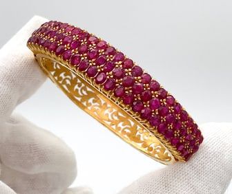 GIA Burmese Ruby And 18k Yellow Gold Bracelet