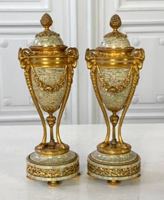 Pair Louis XVI Style Marble & Bronze Cassolettes