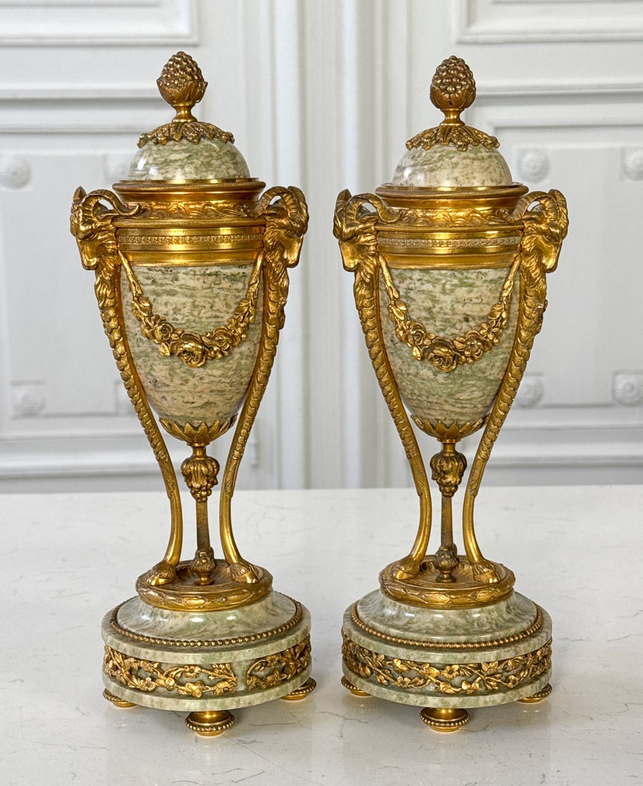 Pair Louis XVI Style Marble & Bronze Cassolettes (1 of 9)