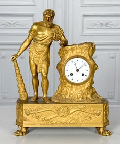 Empire Style Hercules Gilt Bronze Mantel Clock
