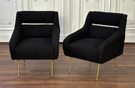 Pair Italian Black Mohair Lounge Chairs