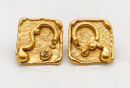 Jean Mahie 22k Yellow Gold Square Earrings