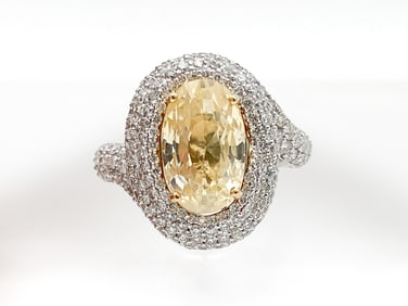 GIA Unheated Sapphire & Diamond 18k White Gold Ring