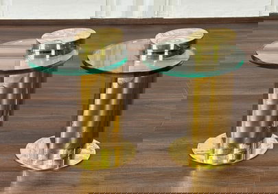 Pair Karl Springer Style Brass Side Tables