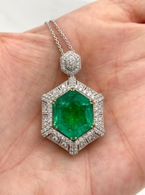 Emerald And Diamond Platinum Pendant Necklace