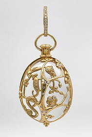 Temple St. Clair Rock Crystal & Diamond Pendant: Temple St. Clair Rock Crystal And Diamond Pendant, 18k Yellow Gold. Approximately 1.75cts Brilliant Round Cut Diamonds, G Color, VS Clarity. 52 Grams, Measuring 3 X1.25 Inches. Wire Transfer Or Expedi