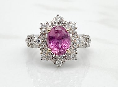 GIA Pink Sapphire And Diamond 18k WG/YG Ring