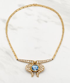 Aquamarine And Diamond 18k Yellow Gold Necklace