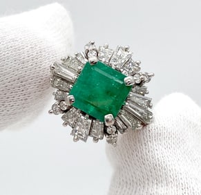 GIA Colombian Emerald & Diamond Ring, Platinum