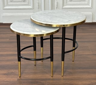 Pair Italian Marble & Metal Nesting Tables