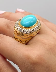 Dian Malouf Turquoise And Diamond 18k Ring