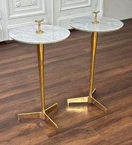 Pair Marble & Brass Side Or Drink Tables
