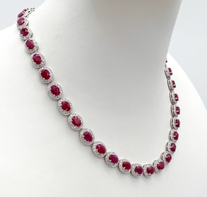 GIA Rare Burmese Ruby & Diamond Necklace