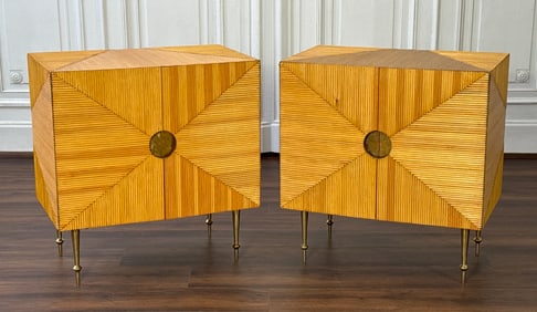 Pair Faux Bamboo And Brass Commode Cabinets